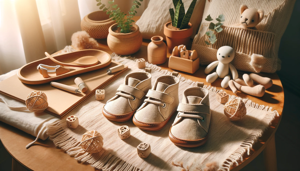 DALL·E 2024-02-27 18.53.59 - Create a realistic image for an article titled 'Discover the world of respectful baby footwear and how they can improve their well-being'. The image s